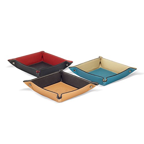 Luni Taschenleerer Leder, Handgearbeitet in klassischem italienischem Stil, Ordentlich Tablett, Braun (19×19 cm) - 4