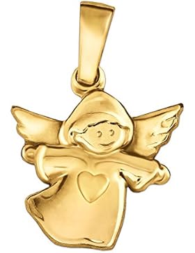 CLEVER SCHMUCK Goldener Anhänger kleiner Kinderengel 11 x 13 mm mit Herz seidenmatt 333 GOLD 8 KARAT für Kinder...