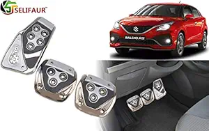 Selifaur - 3 Pcs Silver Non-Slip Manual Car Pedals kit Pad Covers Set for Maruti Suzuki Baleno RS 2019
