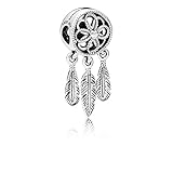 Traumfänger-Charm aus Sterling Silber mit Feder-Anhängern und einer Gravur mit der Aufschrift Follow your dreams