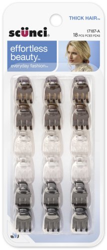 Scunci Effortless Beauty Thick Hair Mini Jaw Clips, 1 Cm, 18-Count