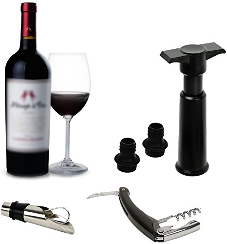 Nuevo - Juego de accesorios de vino de acero inoxidable w/Tapones, Bomba, vertedor