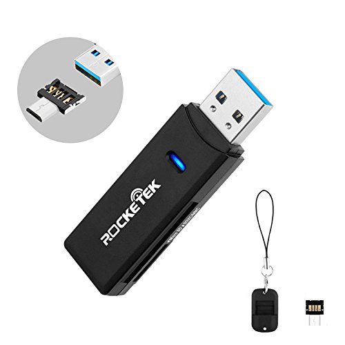 Micro USB OTG Kartenleser, Rocketek Mini USB3.0 Speicherkartenleser Kartenleseradapter mit 2 Slots für PC, Android SmartPhone & Tablet Devices | USB3.0 / OTG Adapter