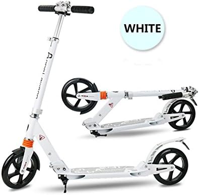 Innotic Kids Adult City Push Kick Scooter with Large 200mm Wheels with Front and Rear Spring Comfort Suspension System Kick Stand Mud Guard and Folding Frame with Carry Strap Height Adjustable Aluminium Kidult (White)