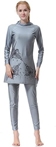 ZHANGM Modest Muslim Swimwear Islamic Swimsuit For Women Hijab Swimwear Full Coverage Swimwear Muslim Swimming Beachwear Swim Suit (Color : Gray, Size : M)