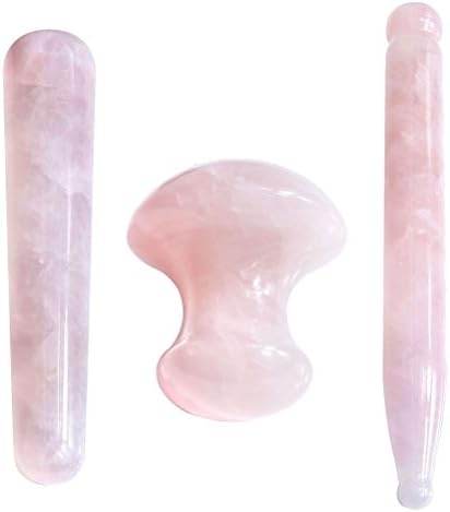 3 pc Gua Sha Scraping Massage Tool Handmade Natural Rose Quartz Multi-shape GuaSha Massage Wand for Acupuncture Therapy Stick Point Treatment