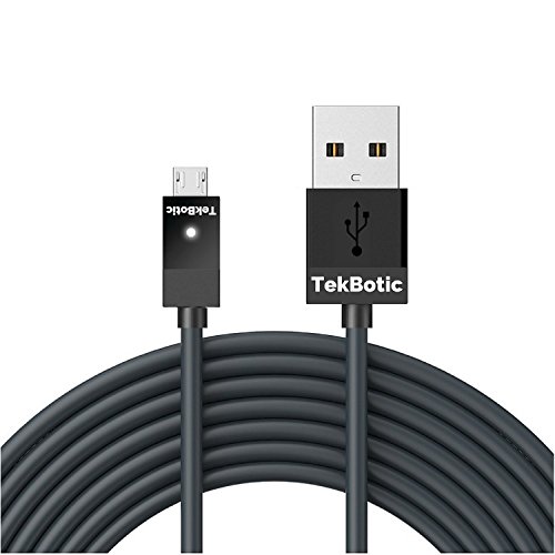 Preisvergleich Produktbild tekbotic chargeplay Micro-USB-Kabel (3 Meter) – PS4 / Xbox One Controller Ladegerät mit LED Ladestandsanzeige und sich-Anschluss (schwarz)