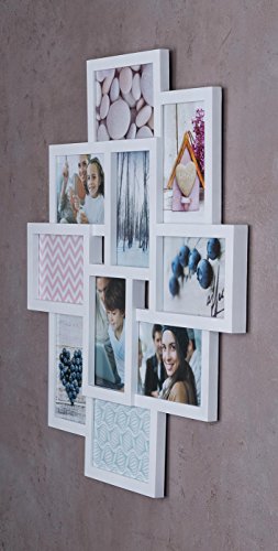 Fotocollage Bilderrahmen 55×50 mit Glasscheiben für 10 Fotos 10x15cm Weiß Fotogalerie Fotorahmen Bilderrahmen Collage - 4