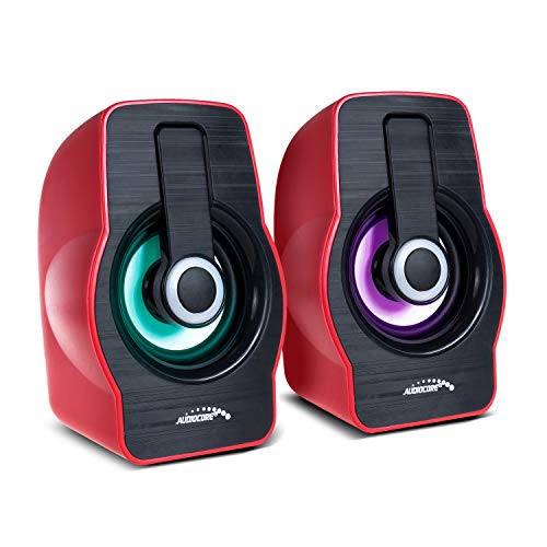 Altavoces estéreo para portátiles y Ordenadores Audiocore AC855 B: 20Hz-18kHz, Potencia: 3W x 2 (RMS), Salida de Audio de 3,5 mm, Retroiluminación LED, Carcasa en Negro o Rojo a Elegir (Rojo)
