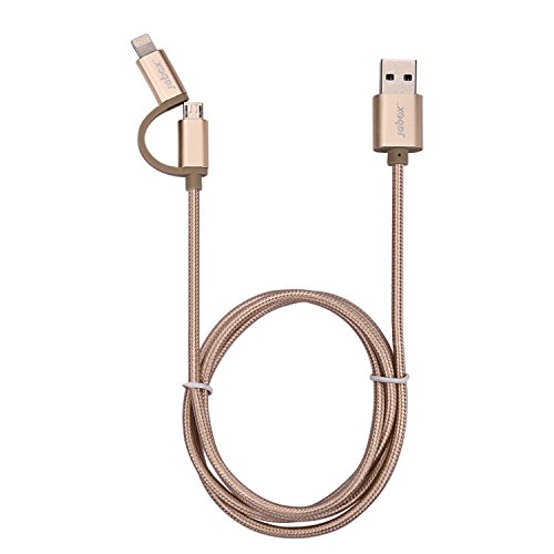 jabox 2 in 1 Compatible with apple iPhone/iOS and Micro USB fast charging usb data cable - 2.1 Amp, 6 Month Replacement, 1.5 Meter Long.