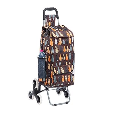 Wedestock Chariot de course, poussette de marché 6 roues coloris noir avec motif chats