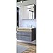 Produktbild Lomadox Waschplatz Set in Hochglanz Graphit mit Wotaneiche  80cm Waschtisch-Unterschrank mit Keramik-Waschbecken  LED-Spiegelschrank mit 3 Spiegeltüren