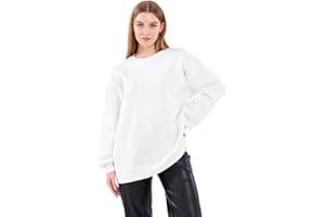 COMEOR Sweatshirt Damen Bequemer Oversize Pullover aus Baumwolle, Langarmshirt als Basic Pulli ohne Kapuze Regular Fit