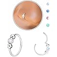 Nose Rings Hoops Opal Nose Piercings Jewelry 8MM 316L Surgical Steel Hypoallergenic Silver Septum Hoop Nose Ring for Women 18G Hinged Helix Rook Conch Cartilage Daith Tragus Earring (8MM, white)