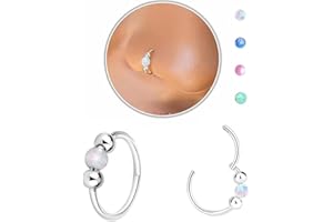 HANDMADE Nose Rings Hoops Opal Nose Piercings Jewelry 8MM 316L Surgical Steel Hypoallergenic Silver Septum Hoop Nose Ring for Women 18G Hinged Helix Rook Conch Cartilage Daith Tragus Earring (8MM, white)
