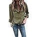 Produktbild Luckhome Damen Hemd Langarm Bluse Einfarbig Damenbluse Freizeithemd Business Casual,Art- Und Weisefrauen Beiläufige Lange Hülse Festes Loses Übersteigt Sommerhemd Mit Print (Armeegrün,M)