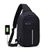 Produktbild globalma Multifunktionale Anti-Diebstahl Sling Bag mit USB Ladeanschluss, Schulter Brust Cross Body Rucksack für Radfahren Wandern Outdoor Travel, schwarz
