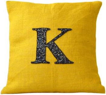 Monogram Cushion Cover- Personalised Cushion Covers- Yellow Jute Monogrammed Cushion Cover- Yellow Cushion Covers- Hessian Cushion Covers- Decorative Cushion Covers (60 x 60 cm)