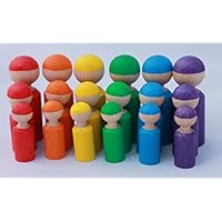 18 Holzfiguren Abstufungen Regenbogen Kind Großfamilie Abstufung Größen Farben lernen Montessori Waldorf Öko Figuren Holz Figuren Kreativ Regenbogenfarben Geschenk Freies Spiel