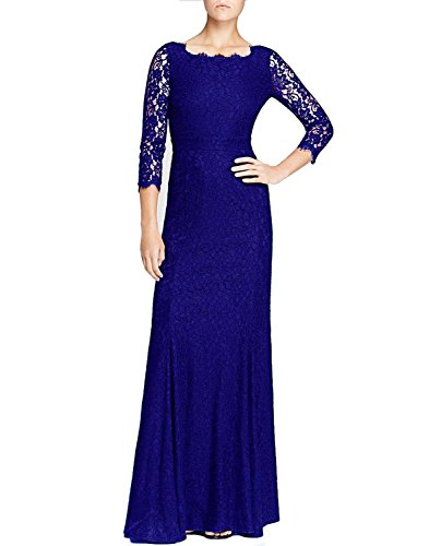 Femme Robe Longue Soirée Dentelle Manches 3/4 Robe Demoiselle d'honneur Robe Bal de Promo Maxi Robe Longue Grande Taille - XX-Large - Bleu