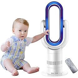 Mise À Jour Ventilateur Sans Lame Chauffage Chaud+Ventilateur Cool 25Inch Électrique Oscillation Verticale Ventilateur De Sécurité Avec Télécommande Efficace Timing 10 Fichier Force Réglable,Blue