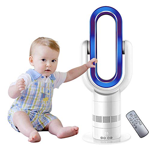 Mise À Jour Ventilateur Sans Lame Chauffage Chaud+Ventilateur Cool 25Inch Électrique Oscillation Verticale Ventilateur De Sécurité Avec Télécommande Efficace Timing 10 Fichier Force Réglable,Blue