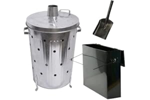 Trendi 90 Litre Extra Large 90L Galvanised Metal Incinerator + Shovel Recycle Garden Rubbish Fire Wood Burner Burning Leaves Hot Ash Bucket Coal & Box Lid (90L Inci +Ash Box & Shovel)