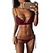 Produktbild Damen Strandkleidung Bademode,Hffan Frauen Bikini Set Hffan Frauen Neckholder Bandage Bikini Push-Up Gepolsterter BH Split Swimwear Hohe Taille Hotpants Strand shorts Beachwear (Sexy Wein, L)