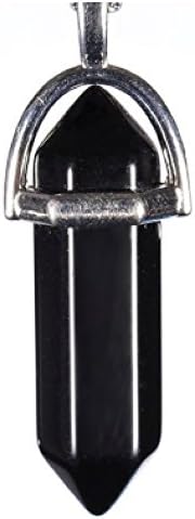 Quartz Crystal Healing Pendant Necklace with Gemstone Rock and Natural Quartz Healing Hexagonal Point Gem with Chakra and Reiki Energy (Black)