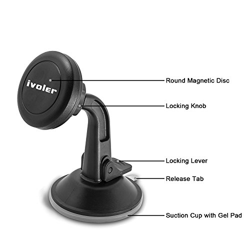 iVoler Supporto Magnetico Auto Universale Adesivo su Cruscotto Parabrezza, Porta Cellulare Auto Ventosa 360 Gradi di Rotazione per IPhone 7 / 7plus / 6 / 6plus /5 /5S / 5C, Samsung Galaxy S6 / S6 Edge / S5 / S4, Sony / Nexus / LG G5 / Huawei / HTC Ecc- Colore Nero