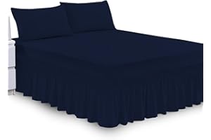 SAIME TRADING Plain Dyed Deep Fitted Valance Sheet Poly Cotton Non Iron Frill Sheets, Bed Skirts & Valances Corner Elasticated Bed Wrap (Navy, Double)