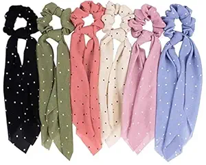 DROYALCREATIONS Hair Bands/Scarf Ponytail Holder Scrunchy Ties Vintage Accessories for Women, 6 Pieces