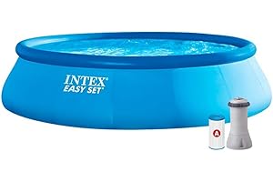 Intex 26166NP – Aufstellpool Easy Set Rund, Filterpumpe 3785 L/h, Leiter, Bodenplane und Abdeckplane, 12430 L, PVC, Blau, 457x107 cm