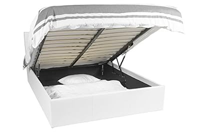 EuropeDirectShopping Lit Coffre | Luna Ottoman | Blanc | 140x200 | 700 litres d'espace de stockage | Tête de lit detachable