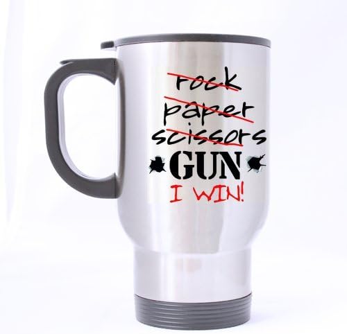 14oz Funny Rock Paper Scissors Gun I Win Best Choice (Sliver) Mug Stainless Steel Travel Mugs for Coffee or Tea