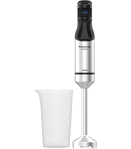 Taurus Rocket 1500 Nero Inox Staafmixer, 1500 W, vermogensregelaar, ergonomisch design, staaf en messen van roestvrij staal, spatbeschermkap, vaatwasmachinebestendig