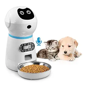 Tiumiao Automatic Cat Feeder,3.5L Auto Dog Food Dispenser with Stainless Steel Food Bowl,1-4 Meals per Day Voice Recorder and Portion Control for Small & Medium Pets