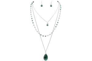 Bocar 3 Layer Jewelry Set Long Chain Pendant Bead Necklace Earring for Women
