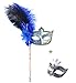 Produktbild HaoJing Metall Venezianische Frauen Maske für Maskerade Party Ball Prom Mardi Gras Hochzeit Wand Dekoration Freie Maske Geschenk (M1-Blue with Handle)