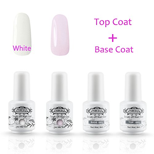 Perfect Summer Brand 4PCS Gel Nail Polish Kits Soak Off UV LED Colour Varnish French Nails Manicure Nail Salon Set 8ml ( Color White + Pink + Top Coat + Base Gel )#23