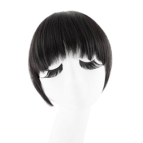 MapofBeauty Fashion False Bang Neat Fringe Hairpiece Clip in Hair Extensions Accessories (Black)