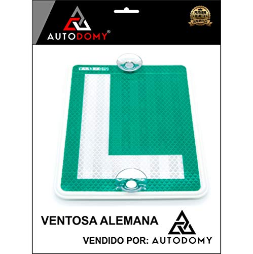Autodomy Placa L Conductor Novel con Ventosas Alemanas para Coches Homologada Reflectante