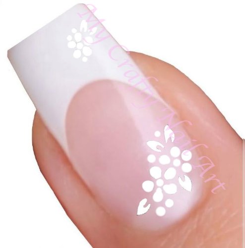 White Flower and Rhinestone Adhesive Nail Stickers Art