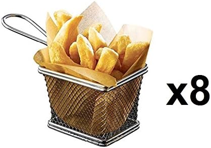 Set of 8 - Mini Chrome Chip Frying Fry Serving Basket 10 x 8 x 7cm + Free 8pk Ramekins Sauce Cups Condiment Bowls - Ideal for Food Presentation by Kitchen Stars