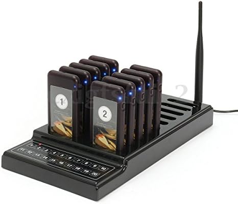 Label Dose 999 Channel Restaurant Wireless Guest Paging Queuing Calling System with 10pcs Chargeable Pagers (Black)