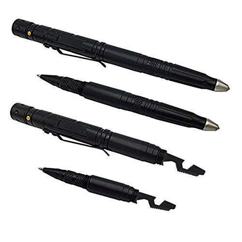 JTENG Edelstahl Taktischer Kugelschreiber Mehrzweckstift MPP für jede Extremsituation mit LED Licht & Glassbreaker Pen (schwarz) - 4