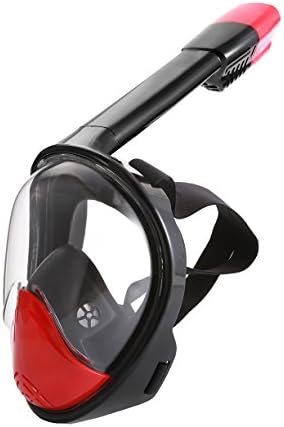 Vemupohal Snorkeling Mask,180° Wide View Snorkelling Mask Full Face Snorkel Swimming Diving Mask Easy Free Breathing Diving Mask with Anti-fog and Anti-leak Technology for Adult and Youth,Black&amp;Red