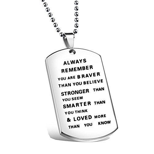 Ensianth Always Remember You Are Braver Than You Believe Hand Stamped Necklace Keychain for Family Friend e Acciaio Inossidabile, cod. UK-OW-008