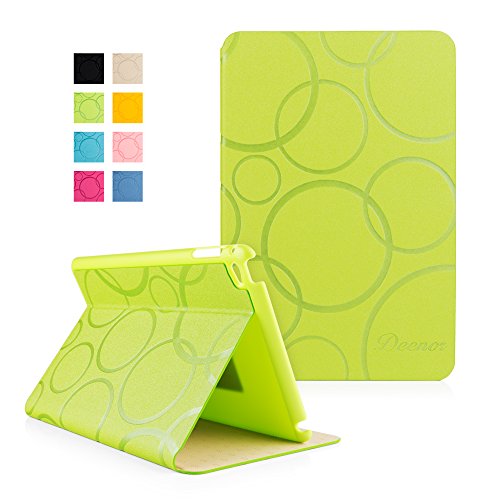 iPad Mini 4 Hülle, Deenor Colour Series Premium PU Leder Ultra Slim Light Weight Auto aufwachen / Schlaf Funktion Schutzhülle Hülle für Apple iPad Mini 4, Free: Screen Protector + Stylus Pen + Cleaning Cloth. (Green circles)