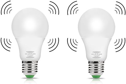 2 Pack 9W Radar Motion Sensor Bulbs, TECHGOMADE E27 (Day White 6000K) Dusk Till Dawn with Auto On/Off for Indoor/Outdoor LED Lighting Lamp Bulbs for Porch,Hallway, Attic Home